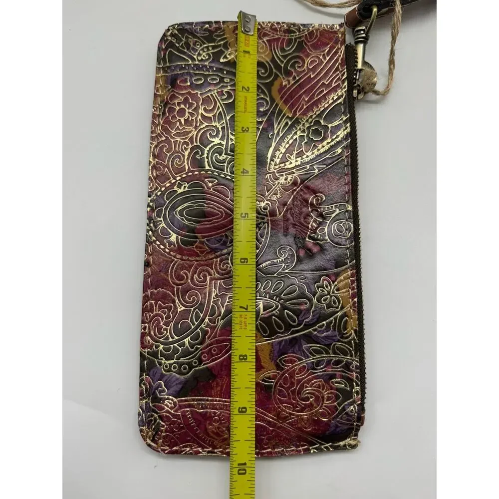 NWT Patricia Nash Metallic Tooled Lace Leather Clutch Wristlet Dark Paisley Zip